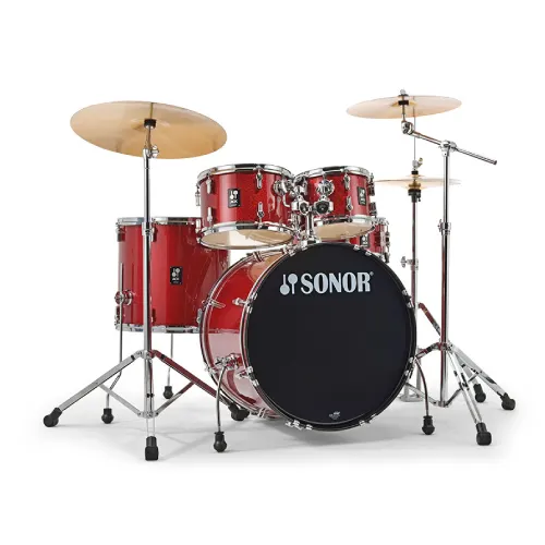 מערכת תופים 5 חלקים + אביזרים ומצילות "22 SONOR AQX Stage red moon sparkle